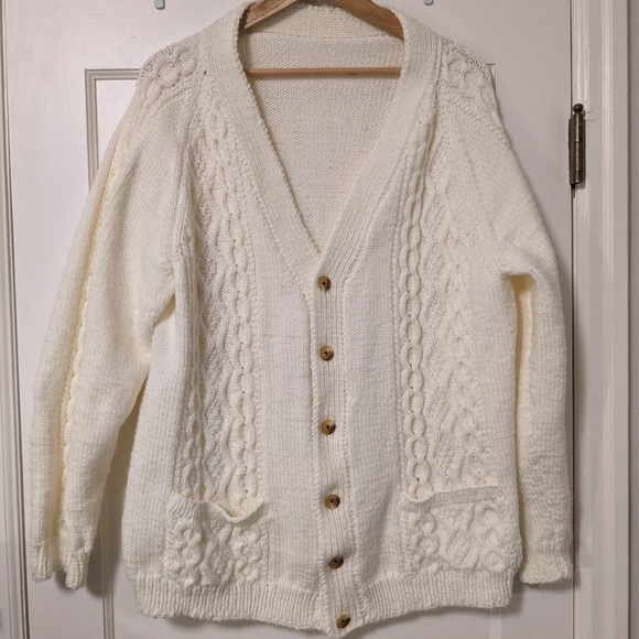 Hand Crafted Sweaters - SOLD -🍦 Handmade Fisherman Style Cable Knit Button up V Neck Cardigan, XS-XXL